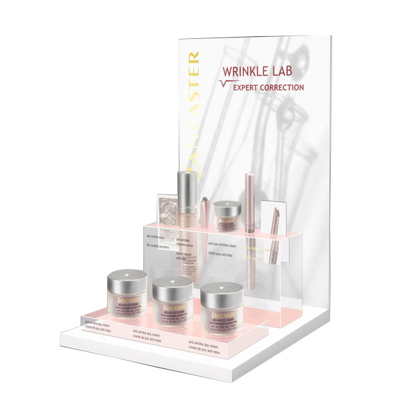 Famous acrylic skincare cosmetics display for perfume