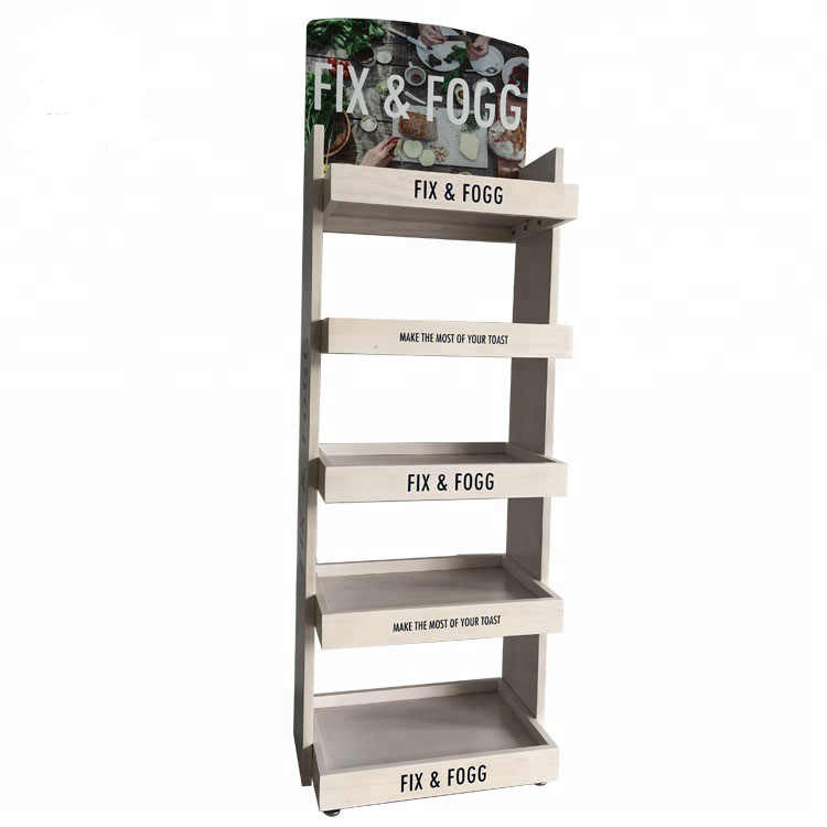 Wooden cosmetics display racks on wheels