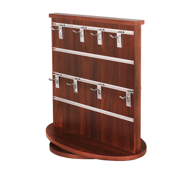 Wooden rotating headband display with hooks