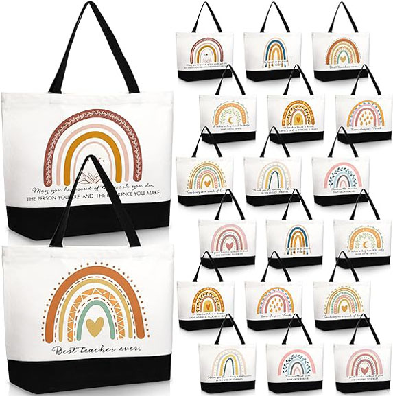 Rainbow Canvas Totes Bag Teacher Appreciation Gifts Inspirational Teacher Tote Bag with Zipper and Motivational Quotes for Teacher Nursing School Library Shopping