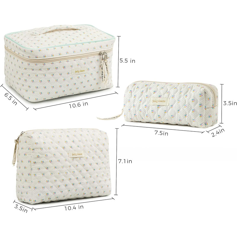 PCS Makeup Bag Cosmetic Bag for Women, Cotton Large Travel Makeup Organizer Bag, Cute Flower Toiletry Bag for Women Girls for Toiletries Accessories Brushes Kawaii Stuff