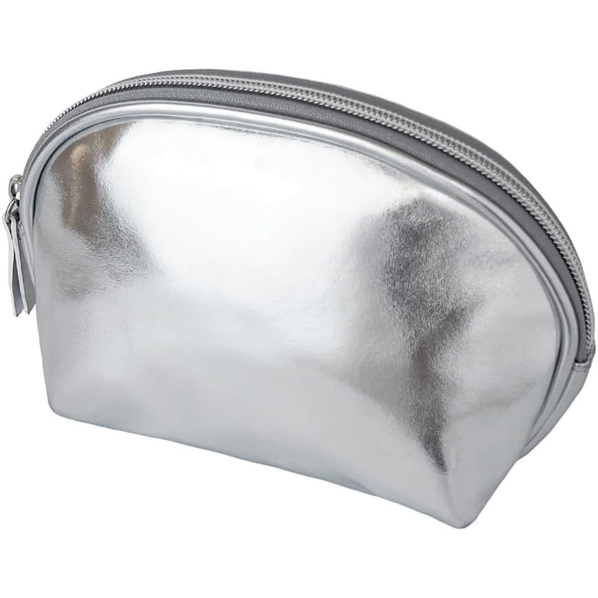 Cosmetic Bags for Women，Silver Leather Makeup Pouch