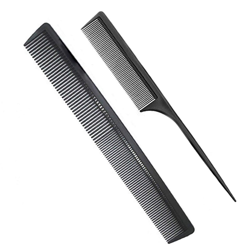 Professional Teasing Comb, Fine and Wide Tooth Hair Barber Comb, Black Carbon Fiber Cutting / Styling / Hairdressing Comb