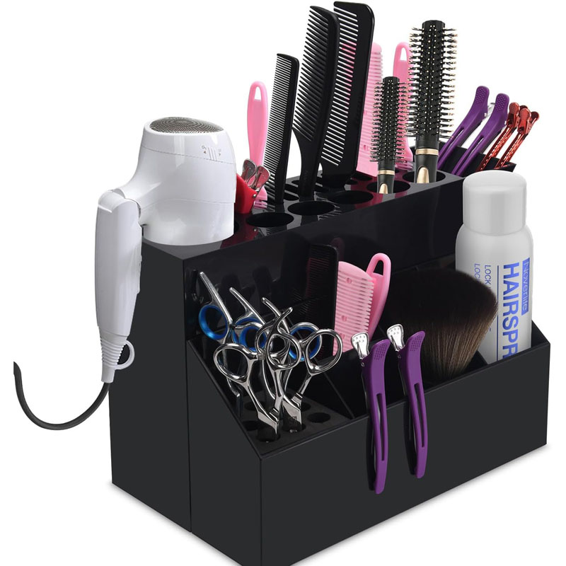 Hairdressing Tool Holder, Multifunctional Detachable Large Storage Box, Hairdressing Combs Clips Scissors Hair Desktop Organizer, Wear Resistant Washable Anti Slip Scissor Holder - Black